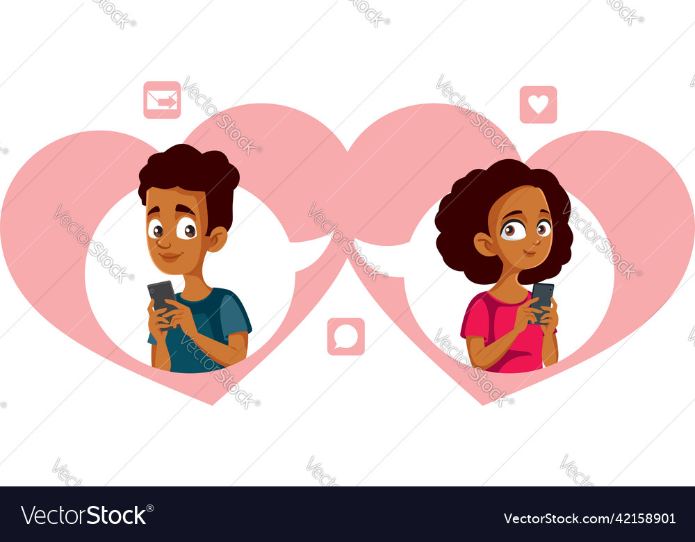 Teenage couple exchanging love texts cartoon vector image Teenage couple exchanging love texts cartoon