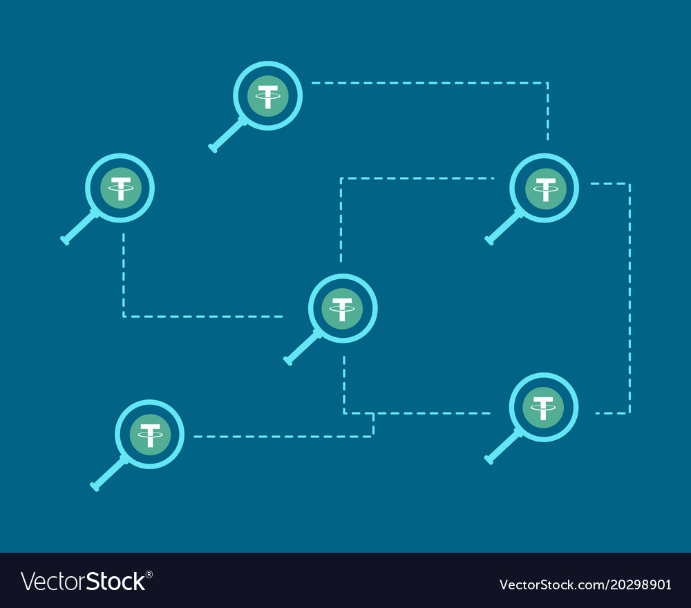 Tether cryptocurrency with magnifying background