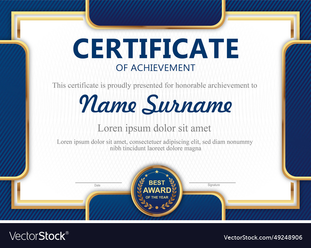 Blue and gold certificate template Royalty Free Vector Image