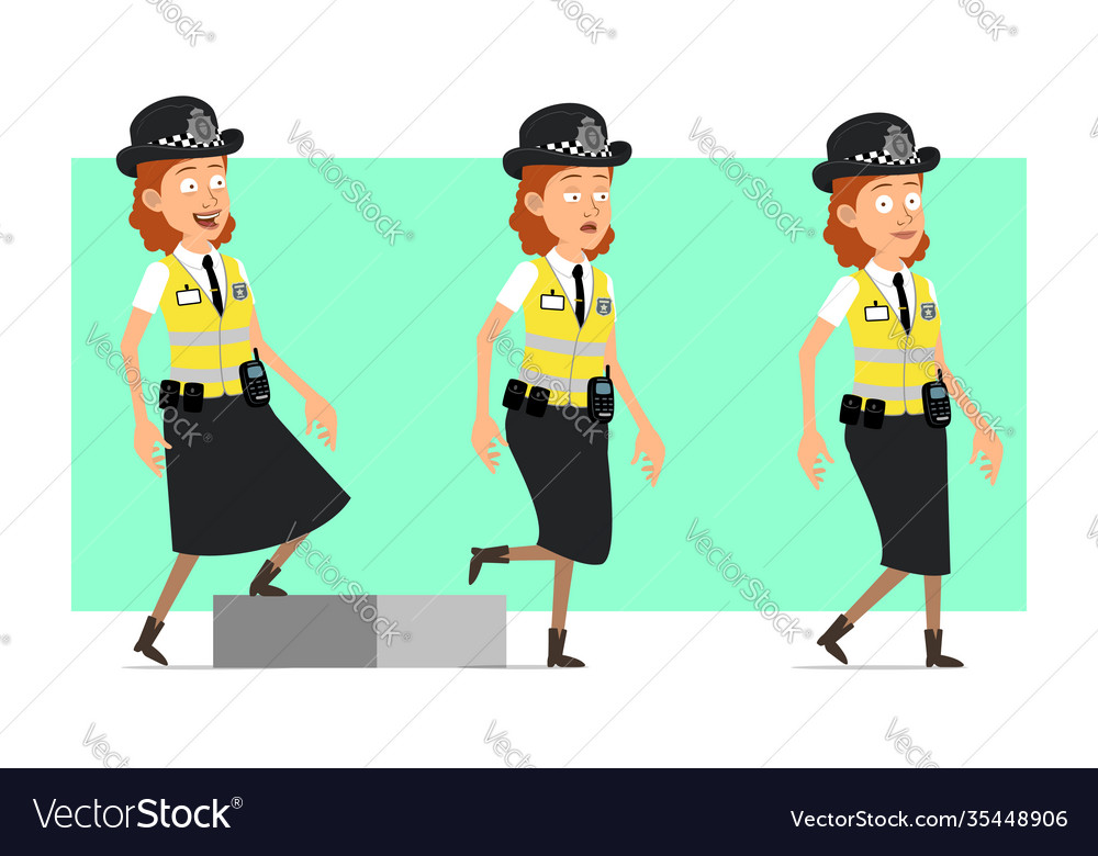 Cartoon flat british police woman character set