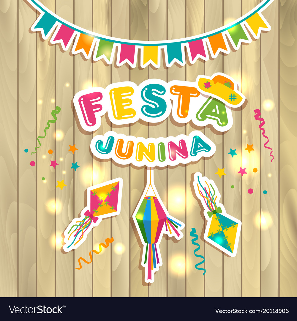 Festa junina logotype with flags on texture