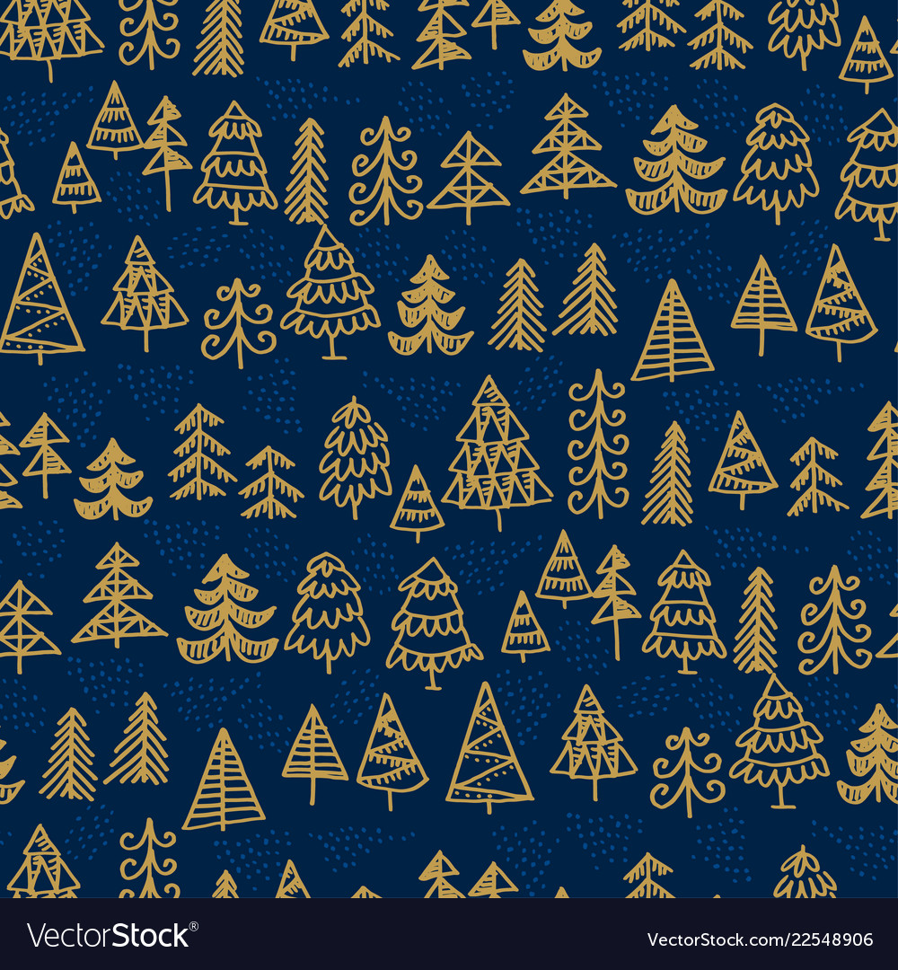 Hand-drawn decorative christmas trees pattern