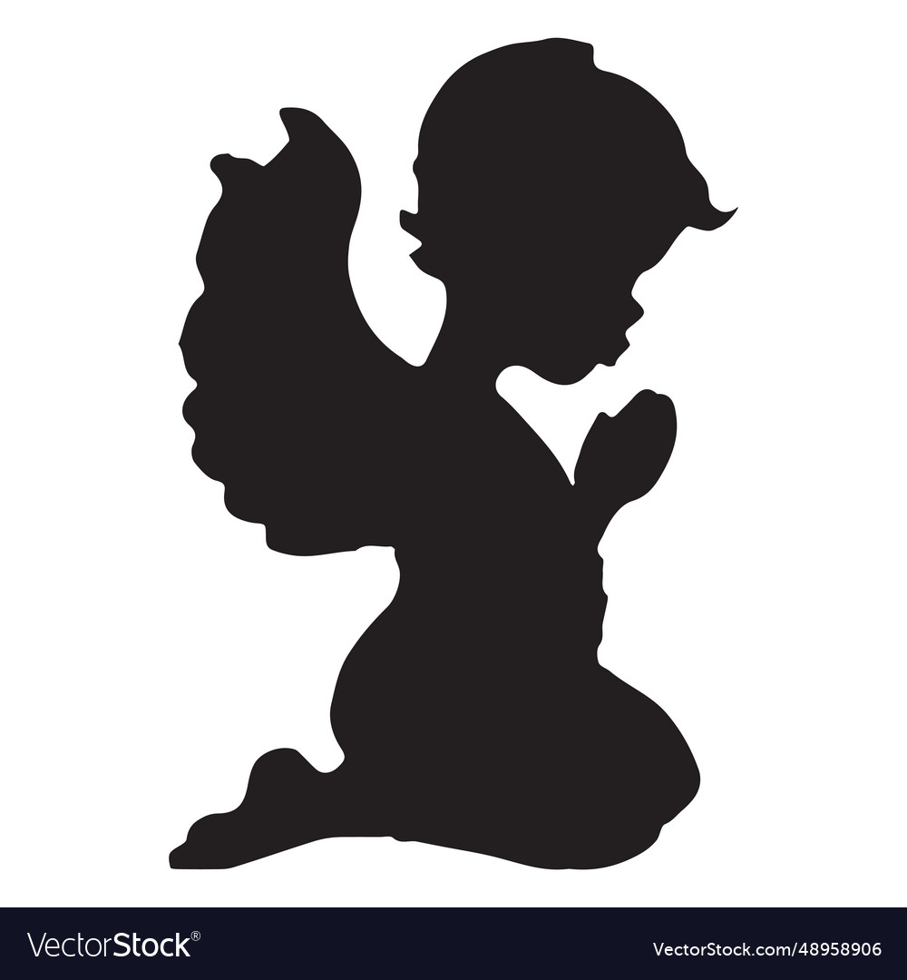 Praying cupid silhouette Royalty Free Vector Image