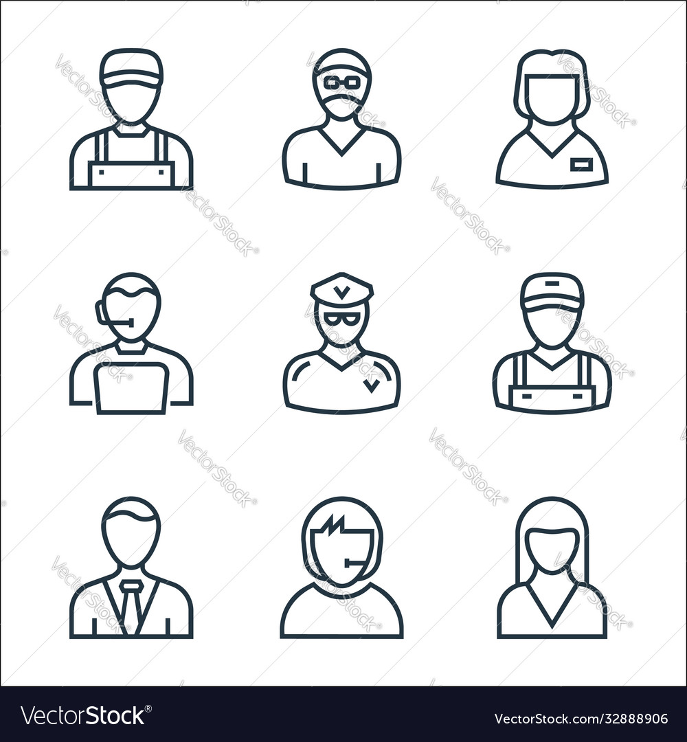 Professions line icons linear set quality vector image Professions line icons linear set quality