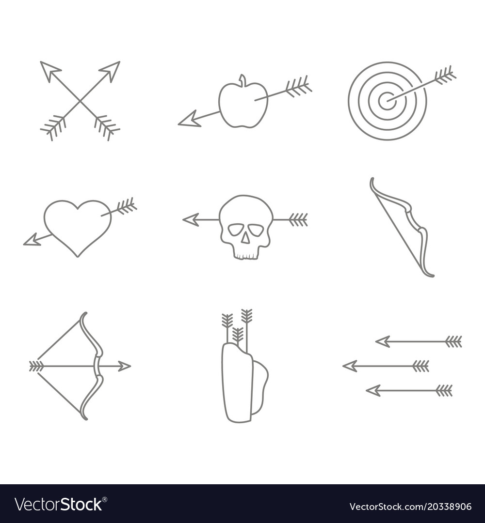 Set von monochromen Icons mit Bogenschießen