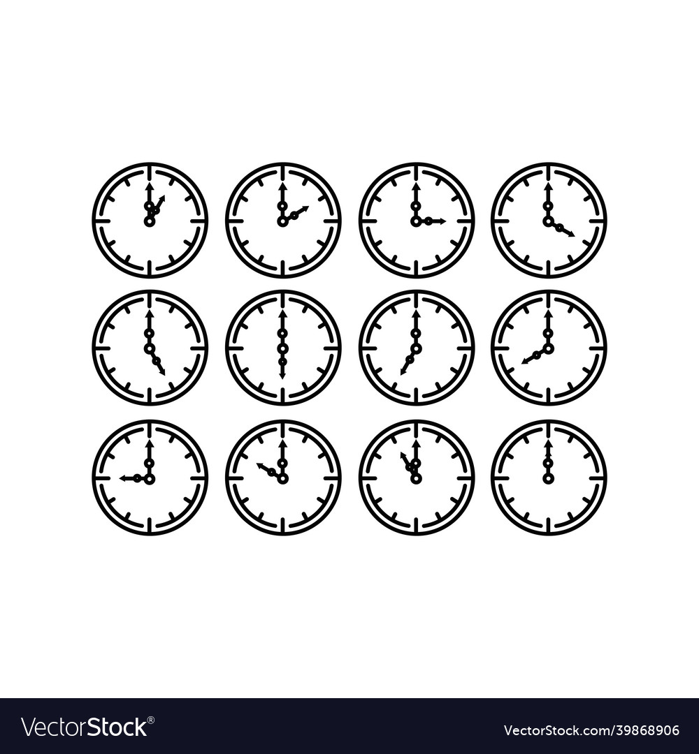 Time clock line icons alarm and smartwatch vector image Time clock line icons alarm and smartwatch