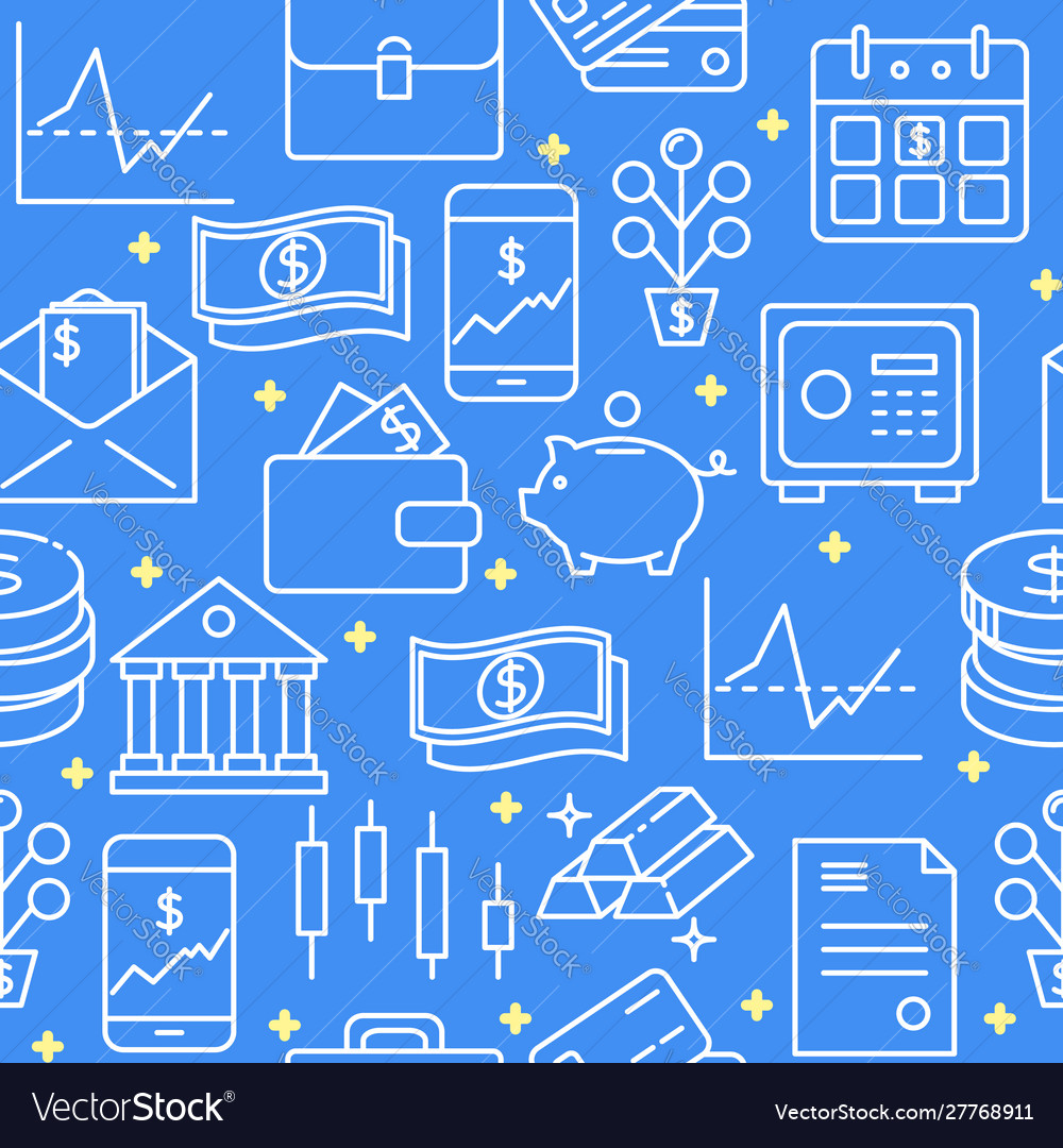 Banking and money seamless pattern in line style Vector Image Banking and money seamless pattern in line style