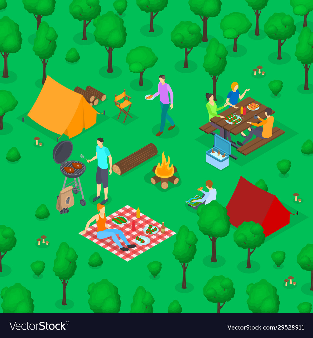 Bbq picnic concept 3d isometric view Royalty Free Vector