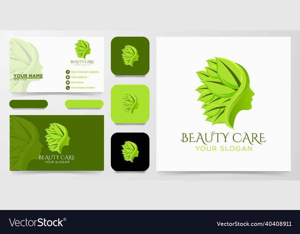 Beauty care woman face nature leaf logo