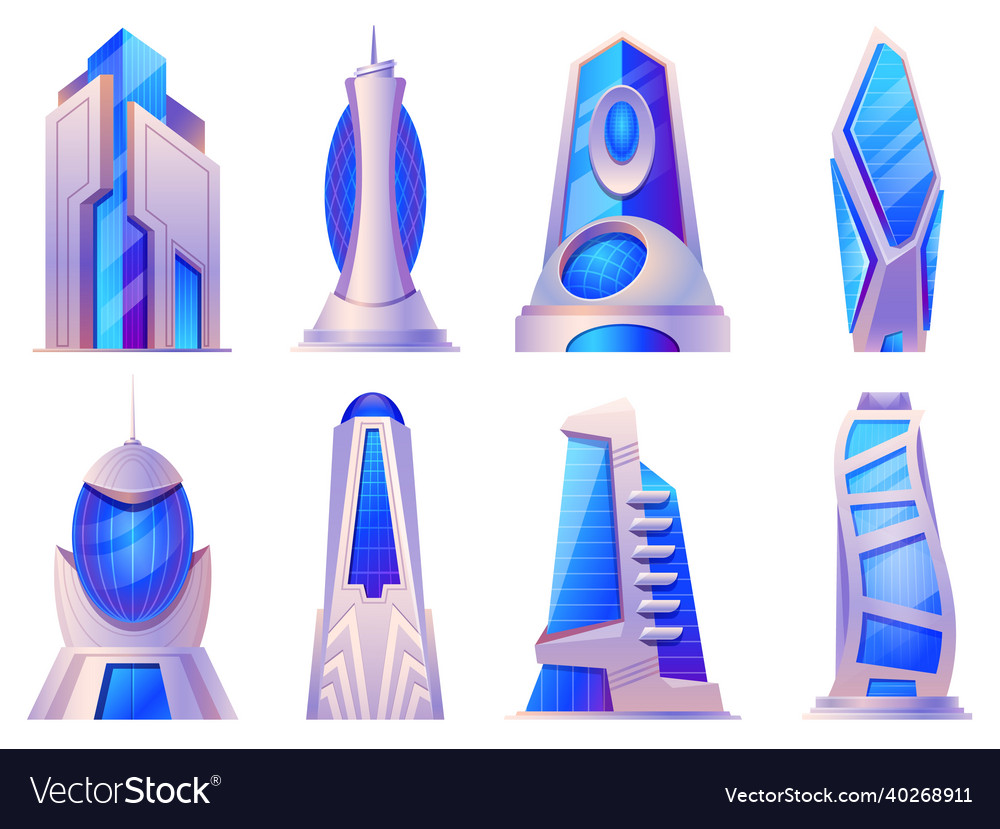 Cartoon futuristic city buildings and skyscrapers Vector Image