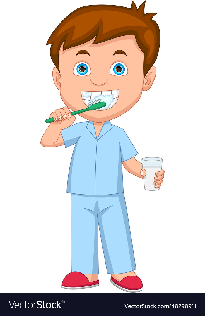 Cute boy brushing teeth Royalty Free Vector Image