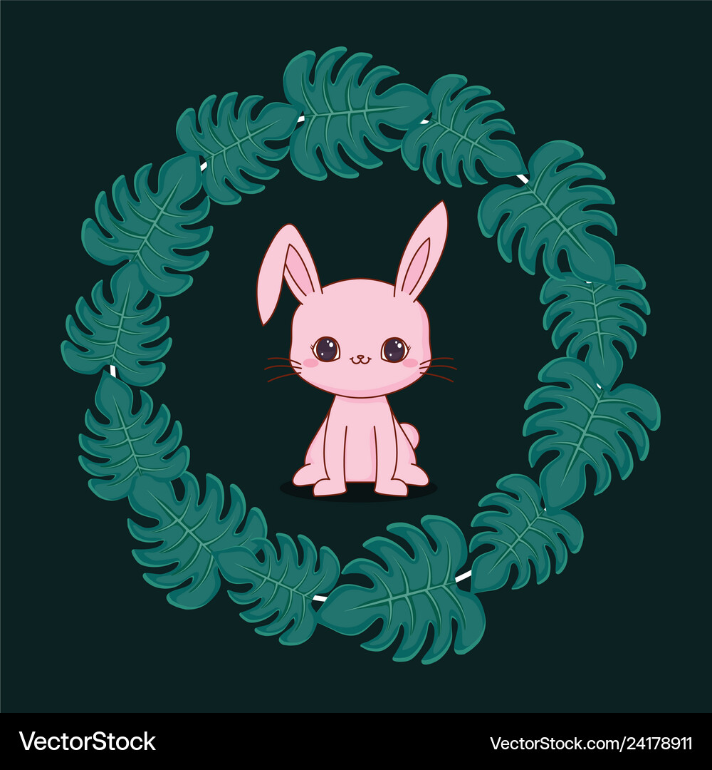 Cute rabbit with leafs Royalty Free Vector Image
