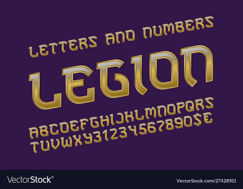 Legion golden alphabet with numbers and currency