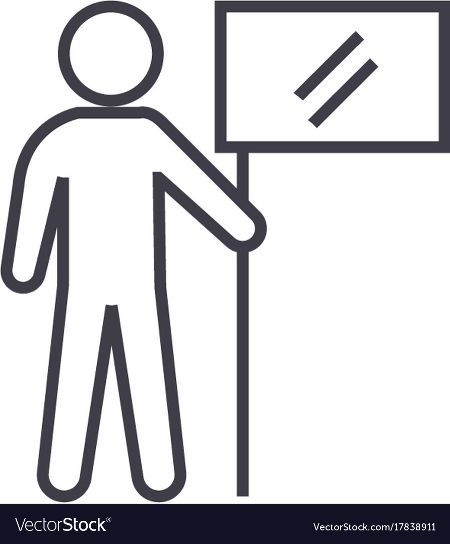 Man with flag line icon sign