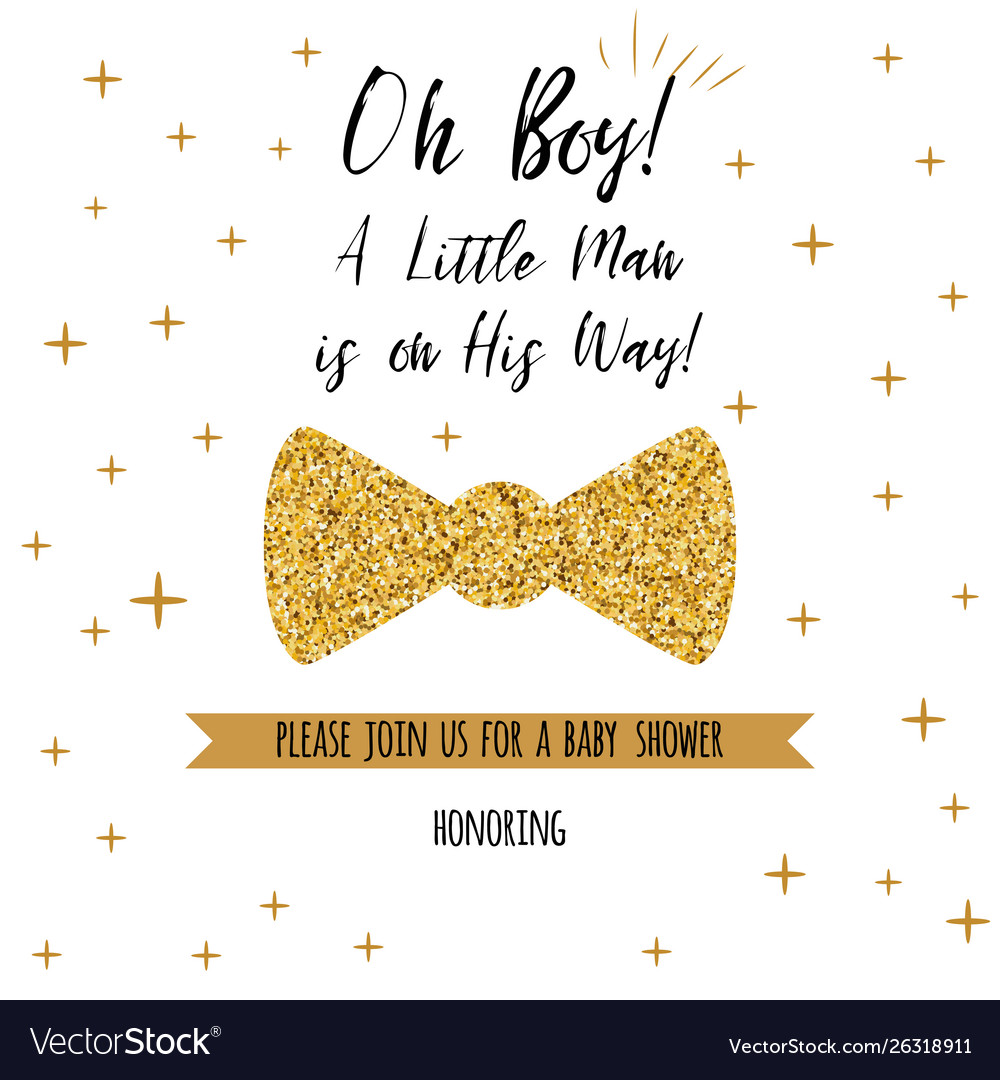 Oh boy textbaby shower with gold stars bow tie vector image Oh boy textbaby shower with gold stars bow tie