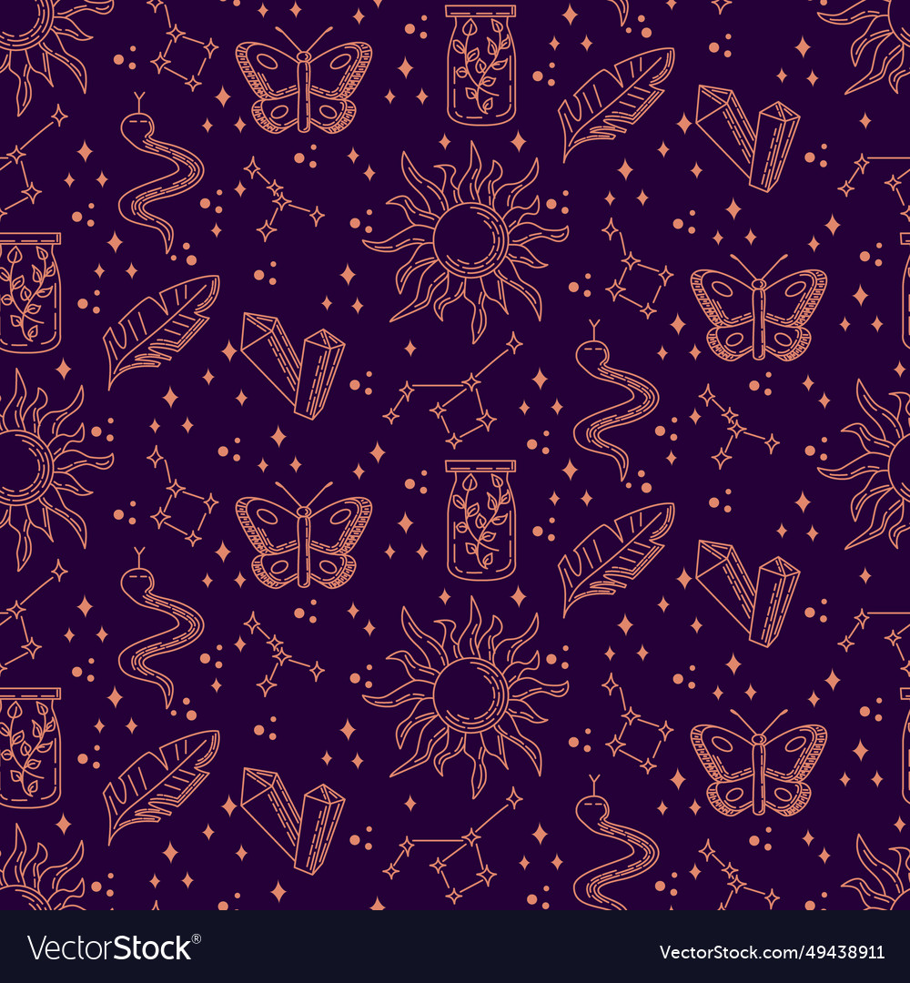 Pattern with mystical and magic outline elements
