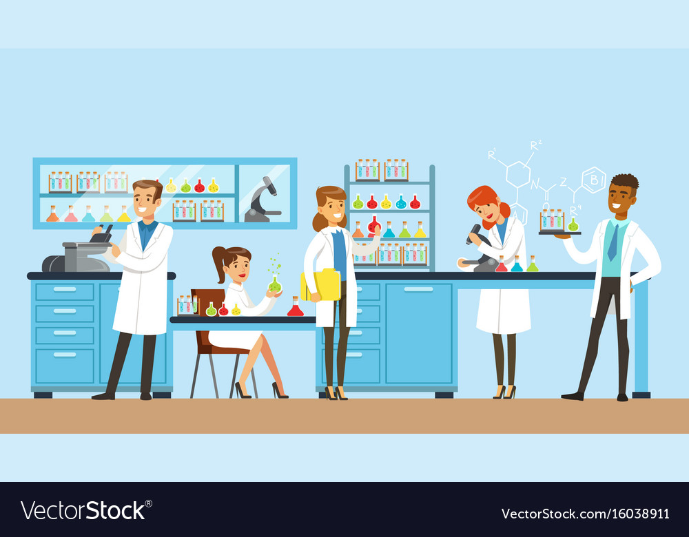 scientists man and woman conducting research in a vector image conducting research