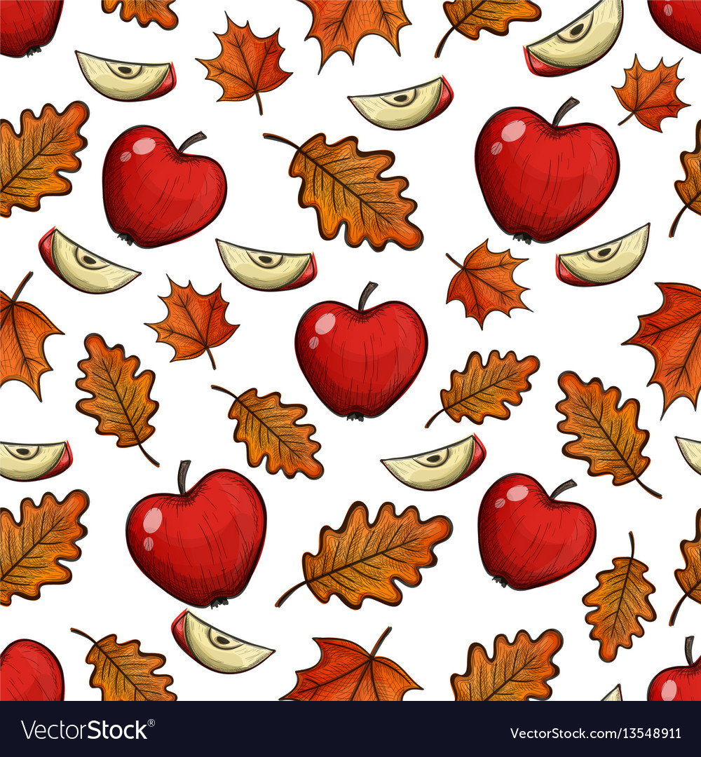 Seamless pattern with apples and leaves