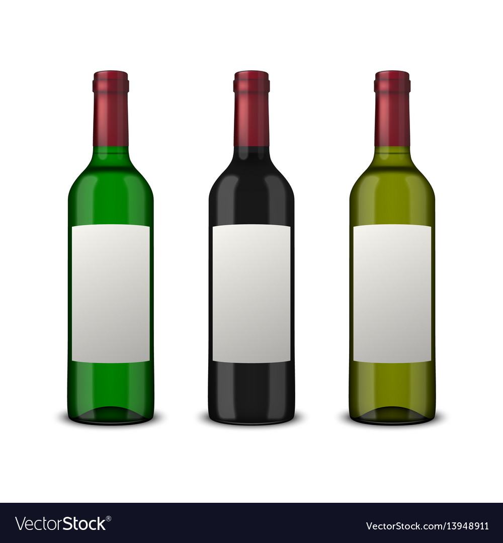 Set 3 realistic bottles of wine with blank