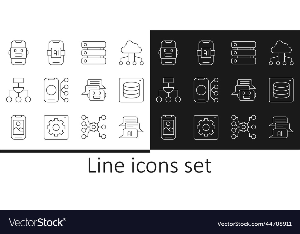 Set line chat bot server data neural network vector image Set line chat bot server data neural network