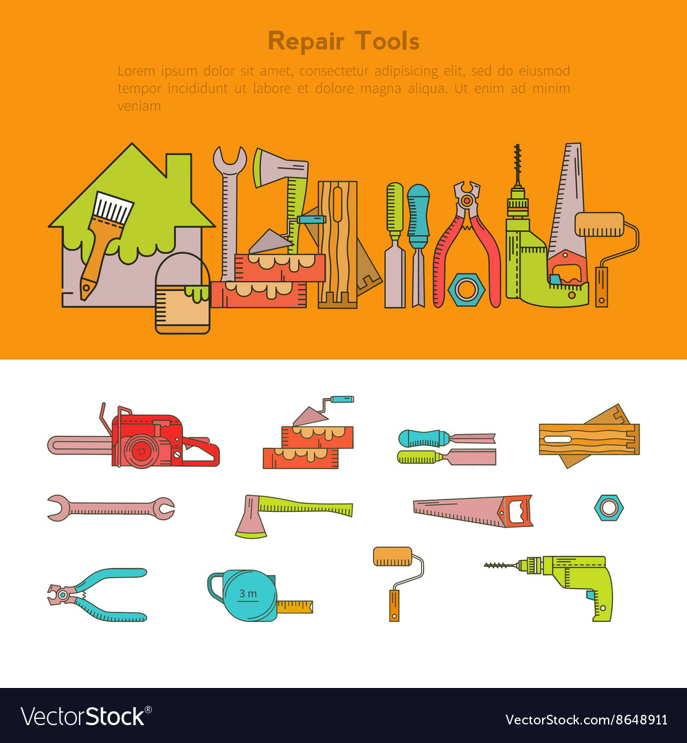 Set of building tools icons linear