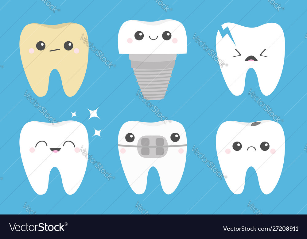 Teeth Ikone gesetzt gebrochen gesund gelb