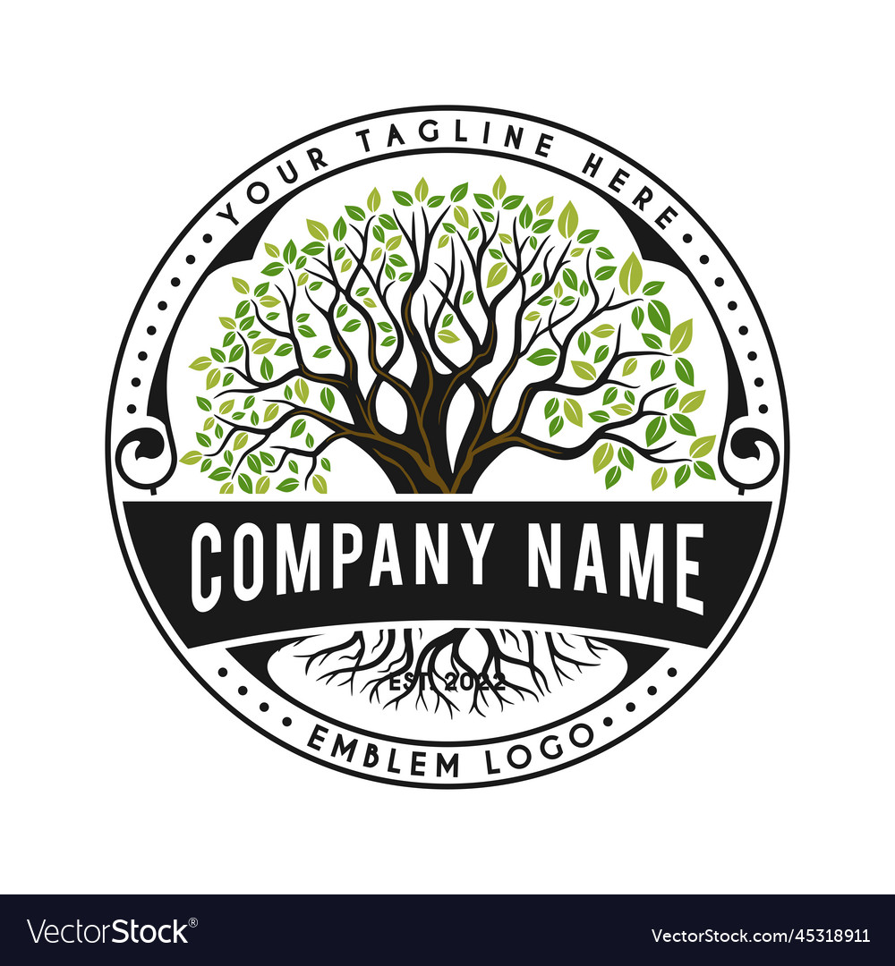 Vintage oak tree logo design