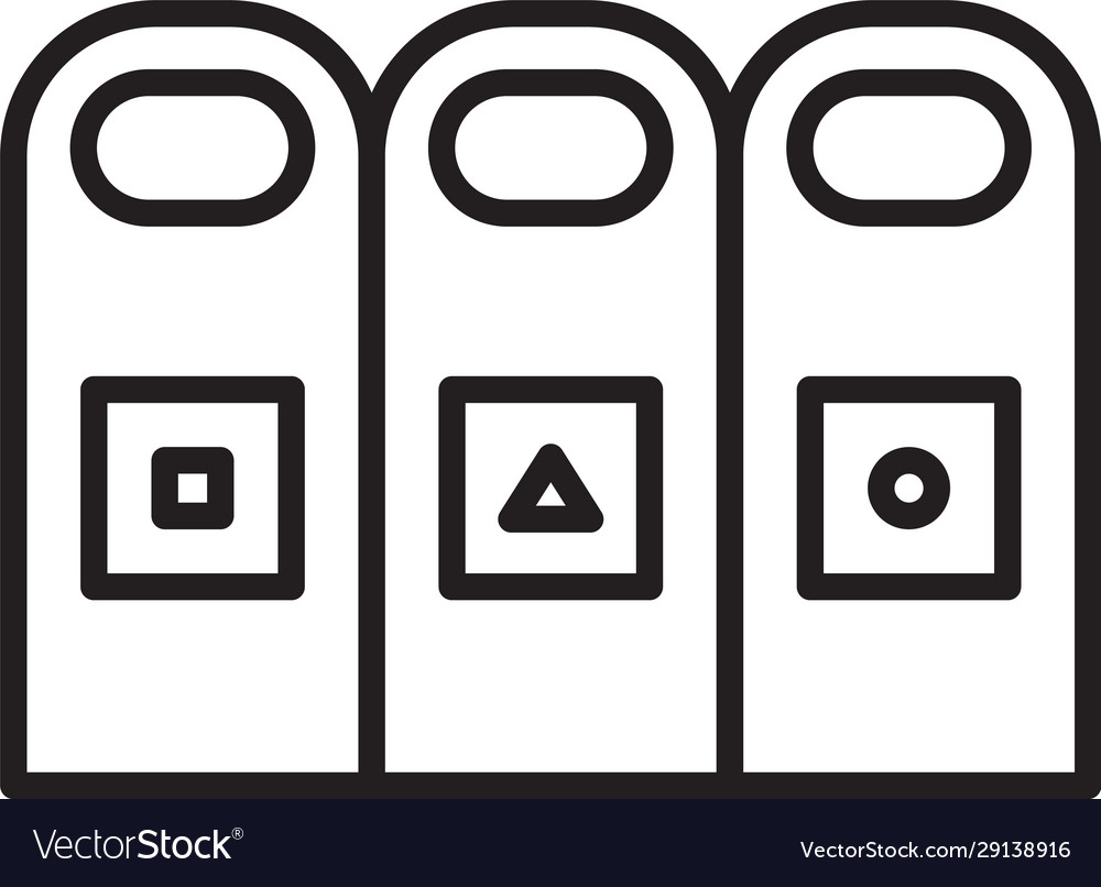 Black line trash in garbage cans with sorted vector image Black line trash in garbage cans with sorted
