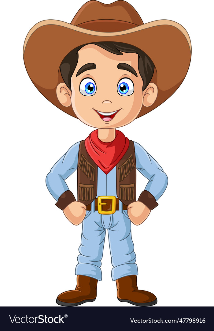 Cartoon happy cowboy on white background Vector Image