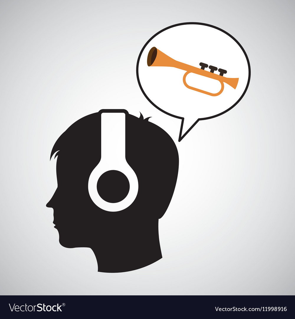 Head silhouette listening music trumpet