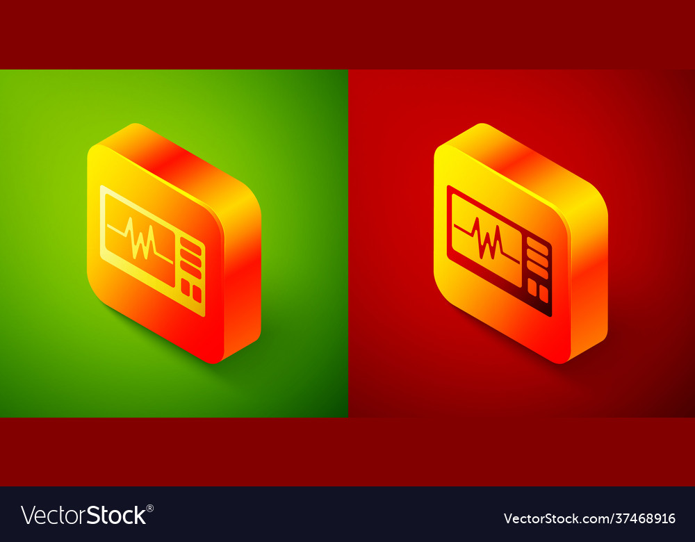 Isometric computer monitor with cardiogram icon vector image Isometric computer monitor with cardiogram icon