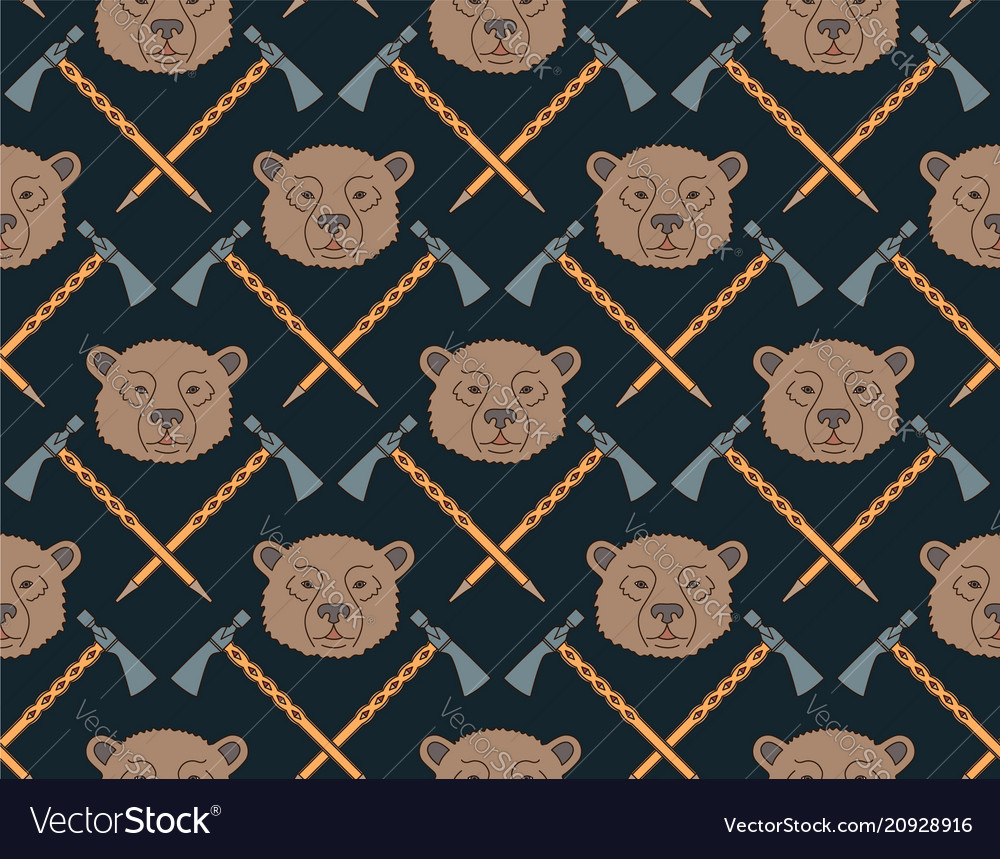 Native American Pattern with Bears & Axes