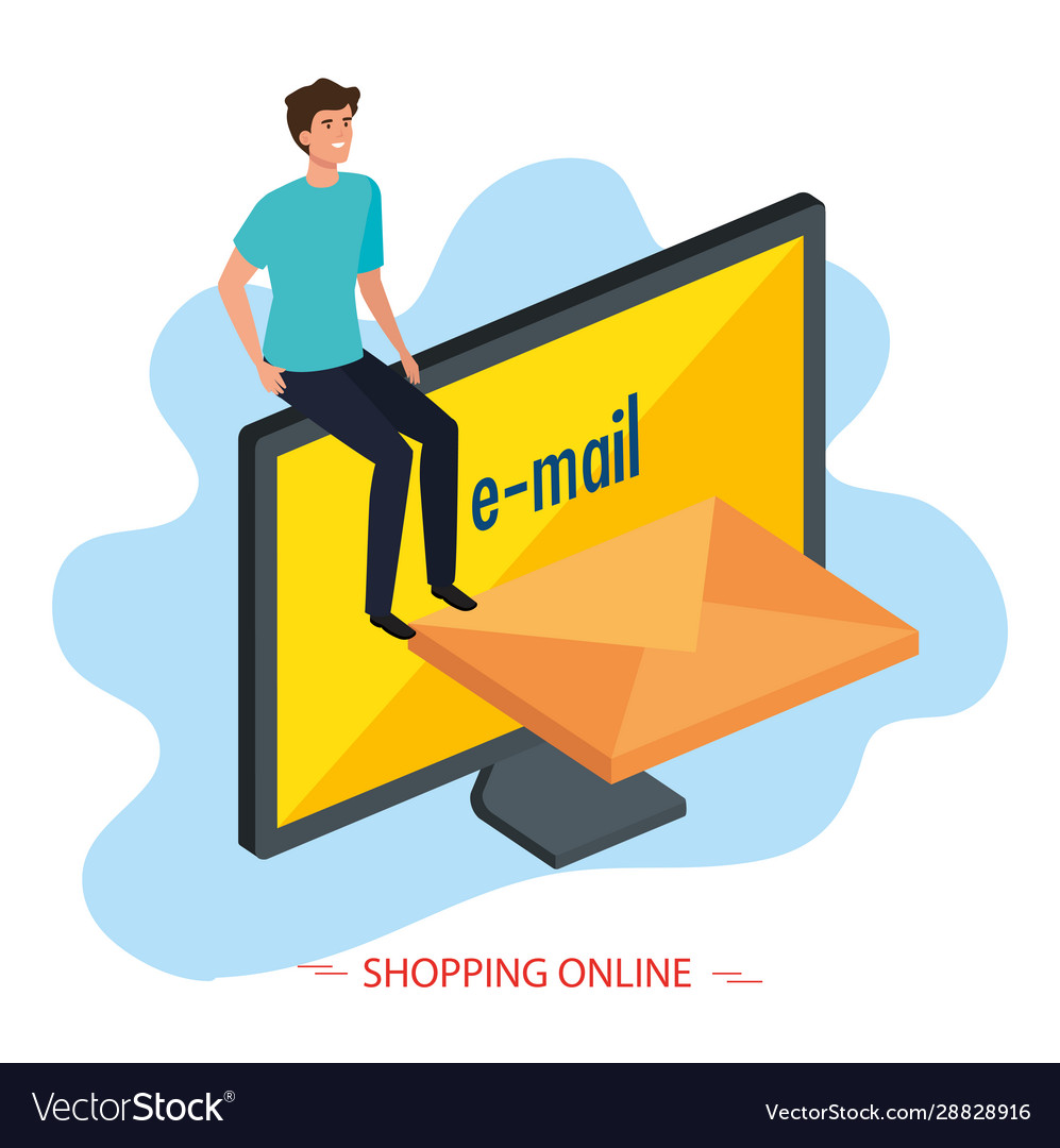 Online store with computer and icons