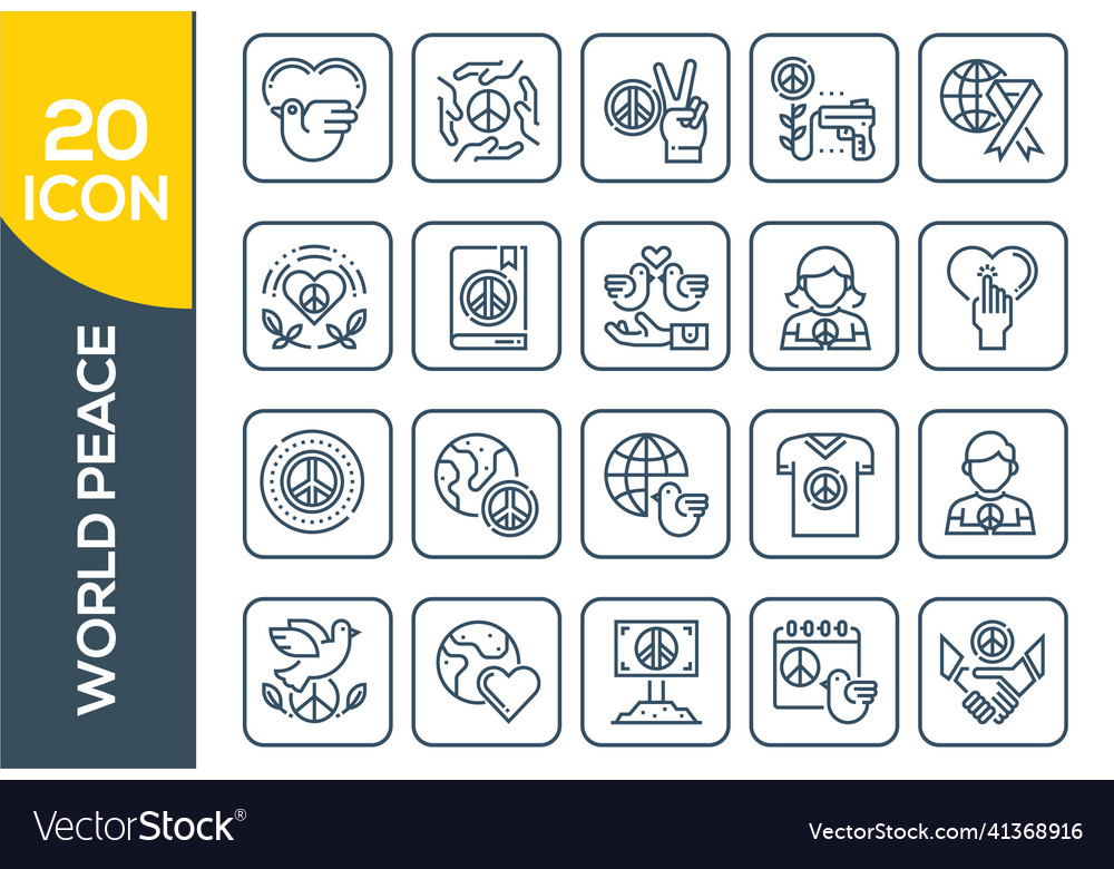 Peace outline icons include such as branch