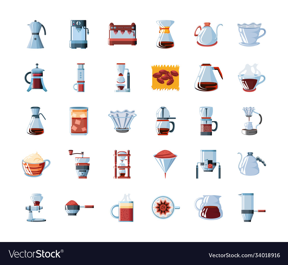 Set icons tools and utensils coffee Royalty Free Vector