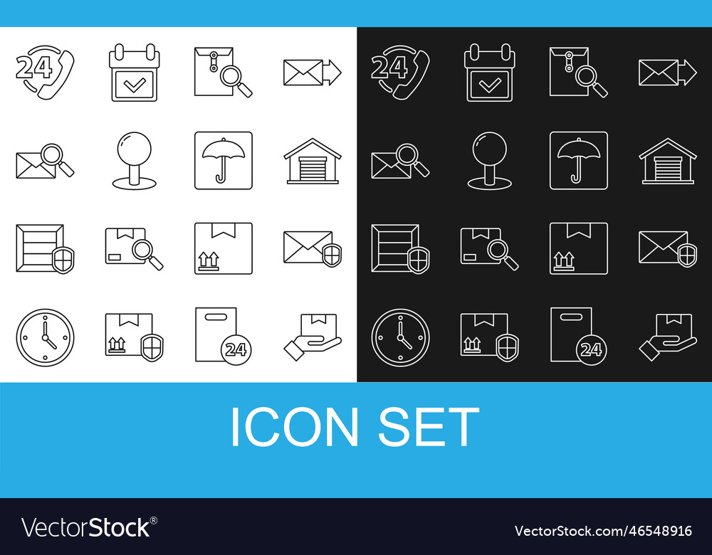 Set line delivery hand with boxes envelope shield vector image Set line delivery hand with boxes envelope shield