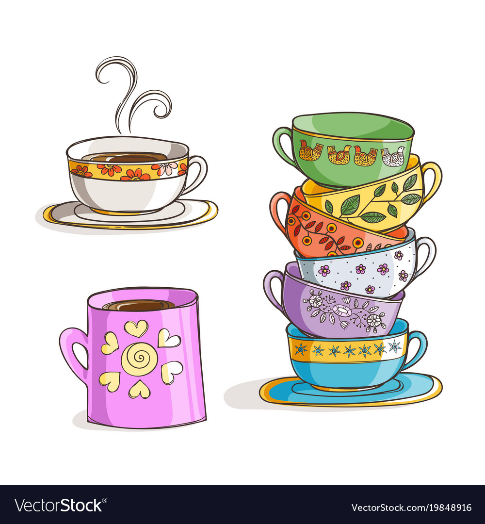 Set of cups and mug Royalty Free Vector Image - VectorStock