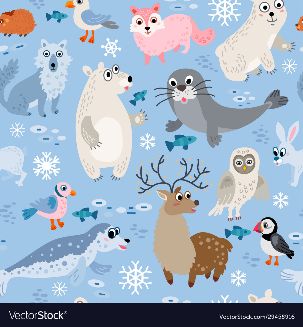 Wild north pole animals pattern in flat style