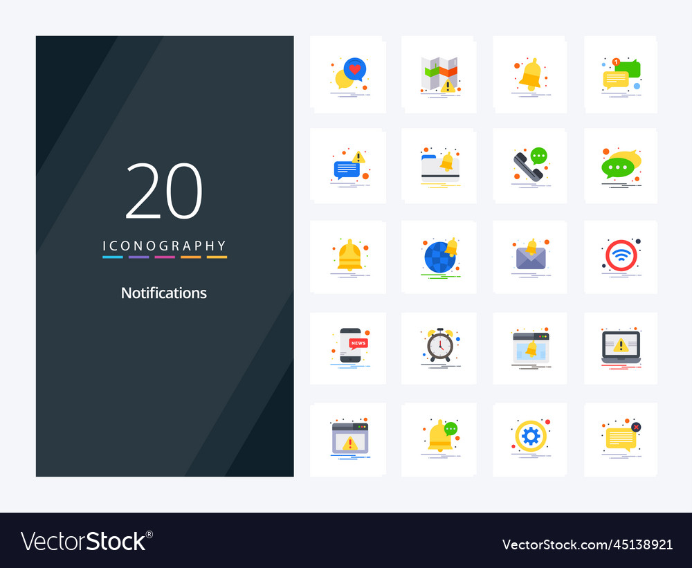 20 notifications flat color icon for presentation