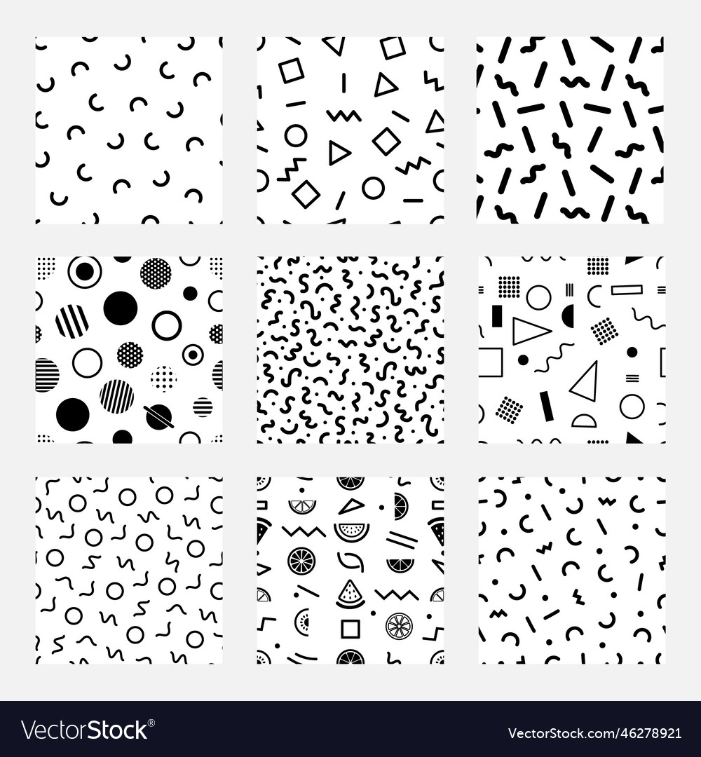 A set of memphis seamless patterns vector image A set of memphis seamless patterns