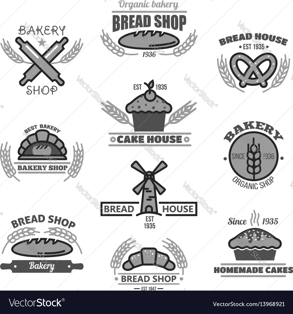 Bakery icons of bread wheat ears and mill Vector Image