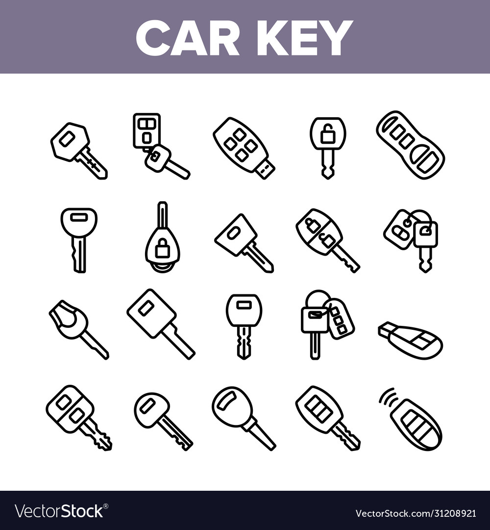 Car key equipment collection icons set