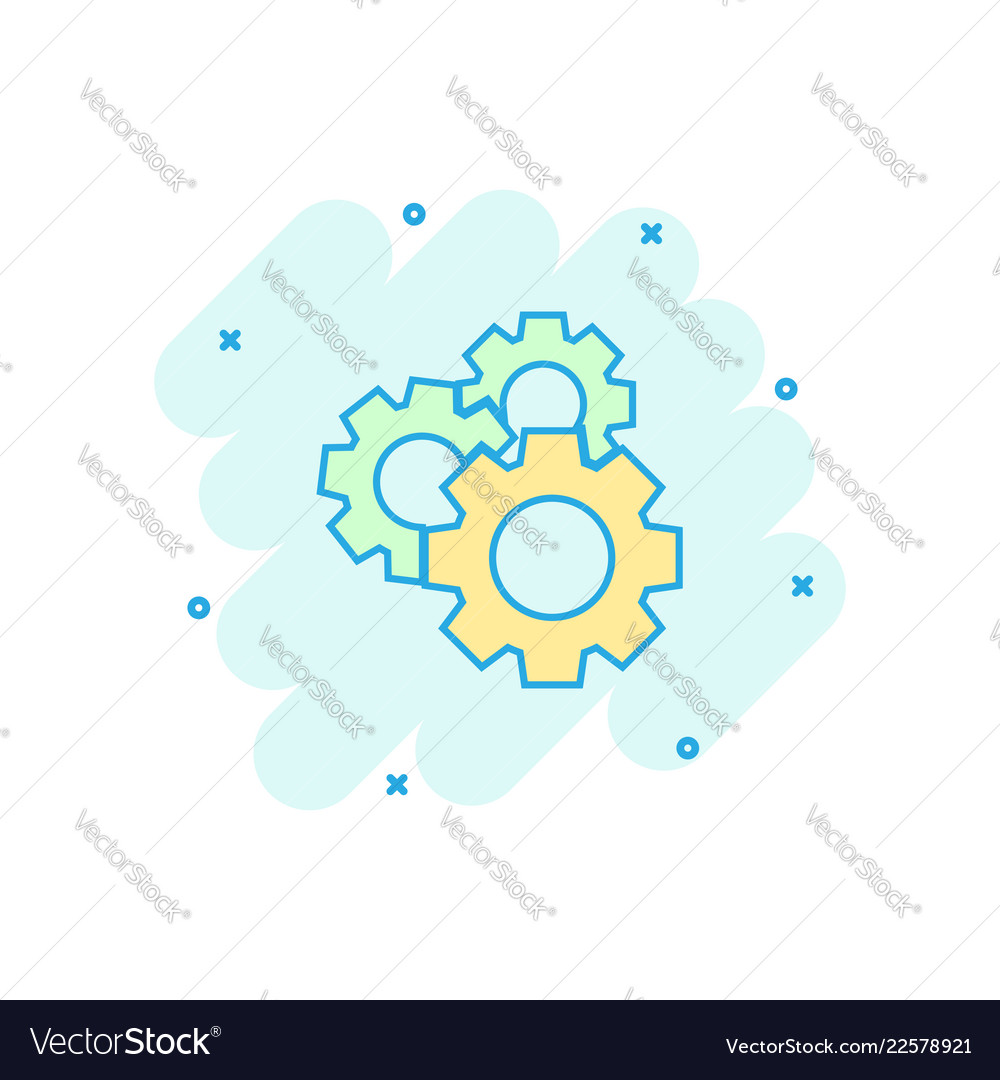 Cartoon gear icon in comic style cog wheel