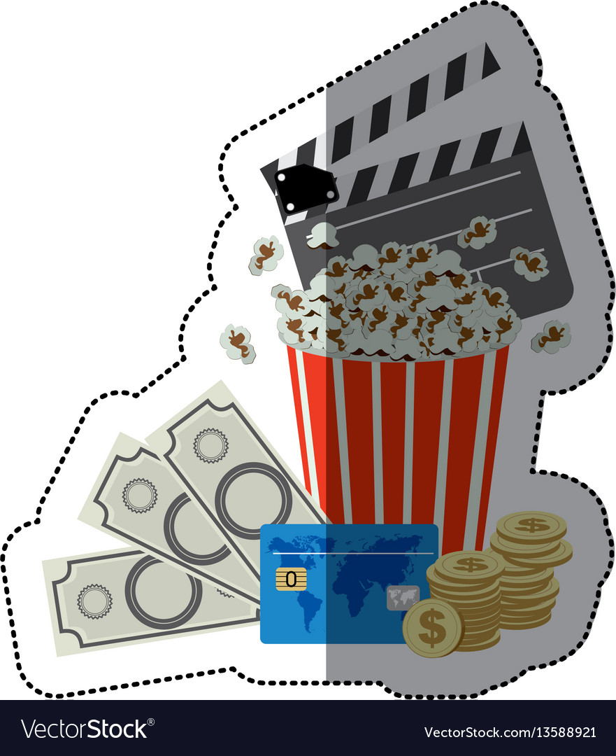 Colorful sticker with popcorn cup money