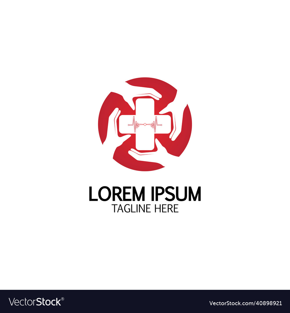 Cross medical logo with hand care medical secure Vector Image