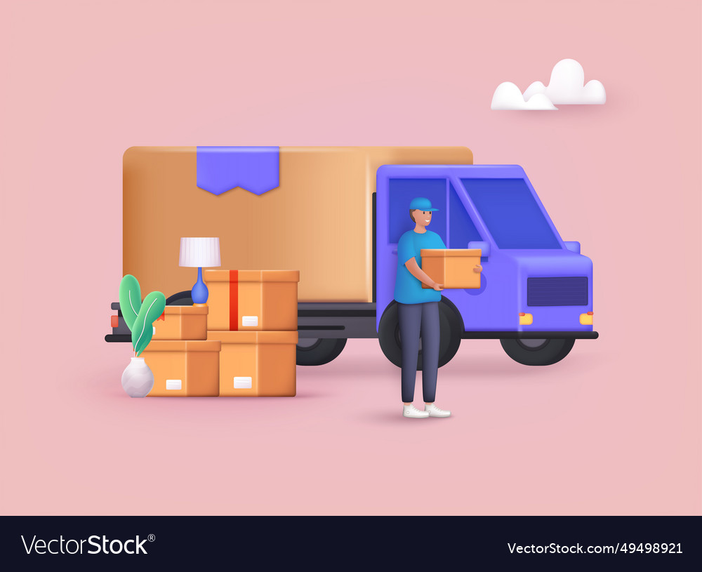 Delivery man and track online service Royalty Free Vector