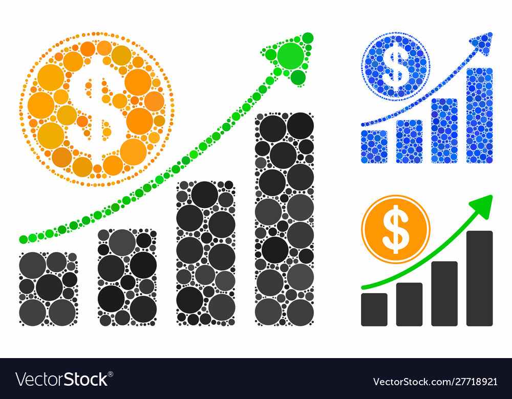 Dollar growth chart composition icon round dots