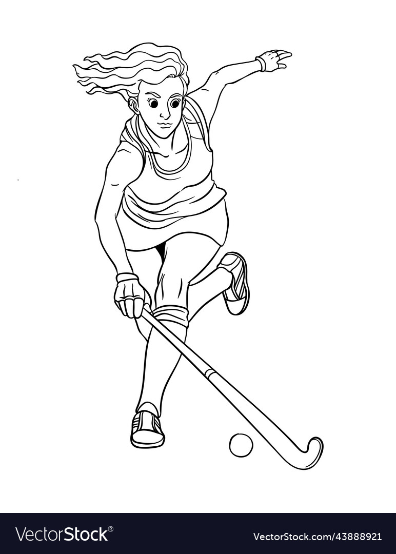 Field hockey isolated coloring page for kids Vector Image