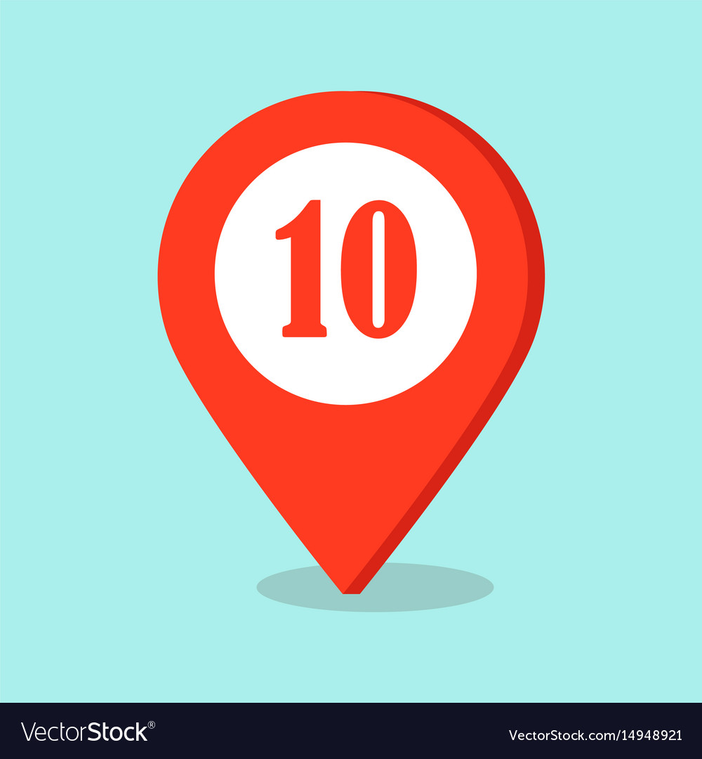 Map pointer location icon with number ten sign