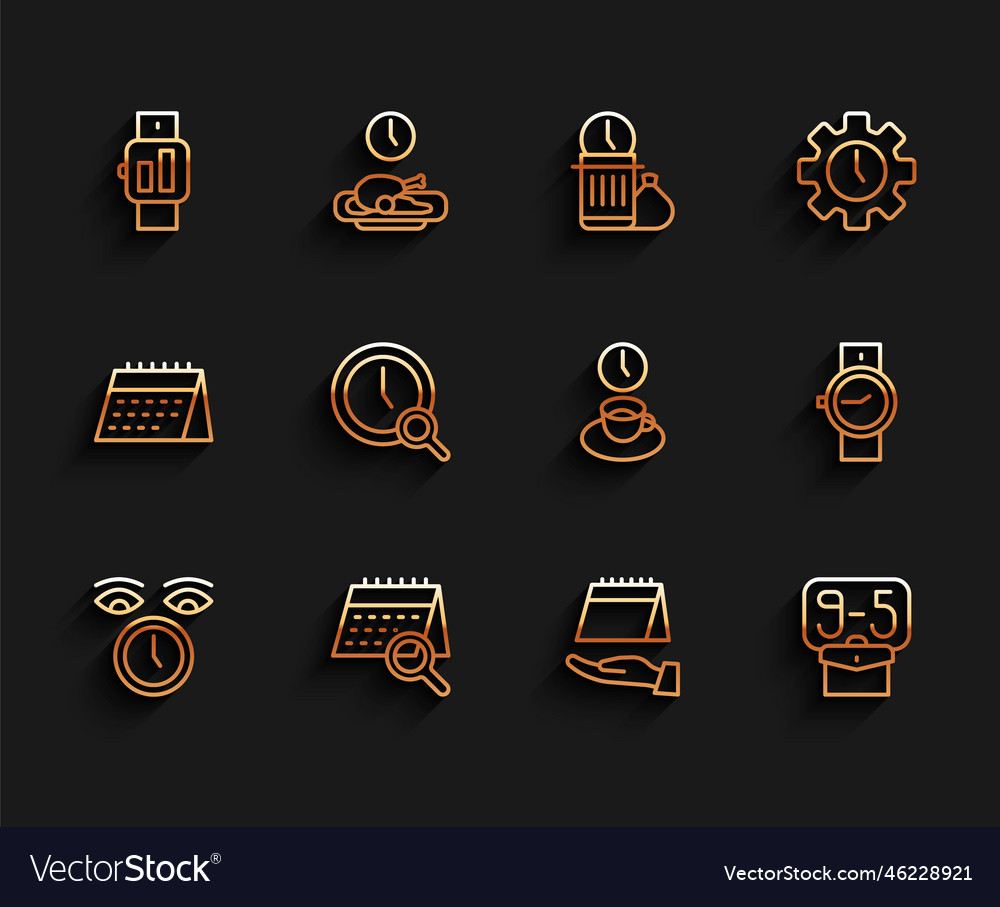 Set line clock calendar search smartwatch from vector image Set line clock calendar search smartwatch from